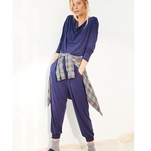 NWT Anthropologie Saturday/Sunday Dylan Cowl-Neck Jumpsuit Navy Womens Small SM